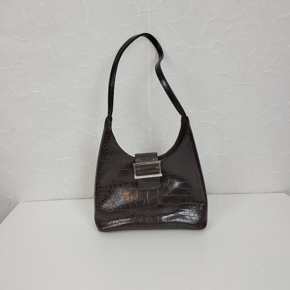 VINTAGE Nine West Women's Shoulder Bag OS Brown Crocodile Embossed Single Strap - Picture 3 of 12